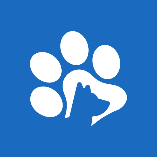 Het app-icoon van SocialDogNetwork: een pootje met een hond, wit op blauw